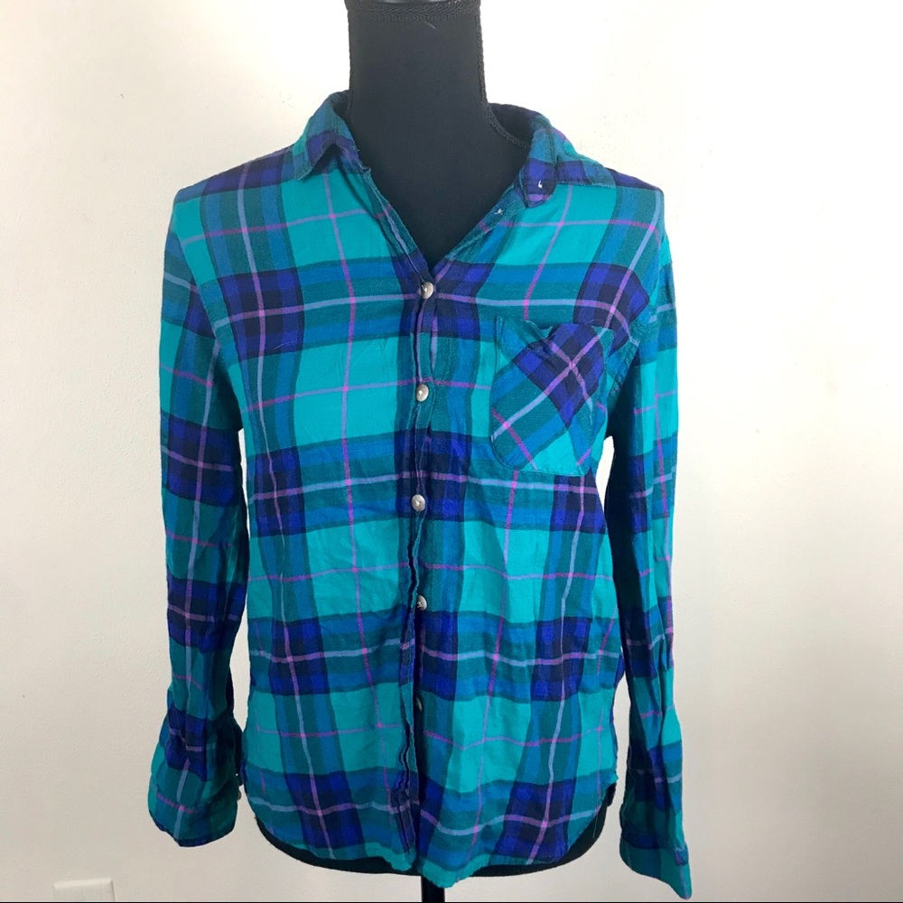 3/$15 AEO Blue Green Purple Flannel Button Up S